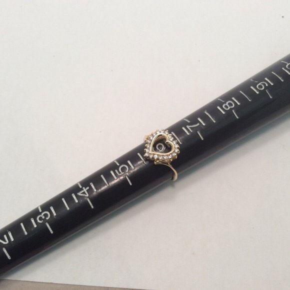 14K Yellow Real Solid Gold Heart Diamond Lady Ring Band Size 6   2.4gr  .40ct - Picture 7 of 7